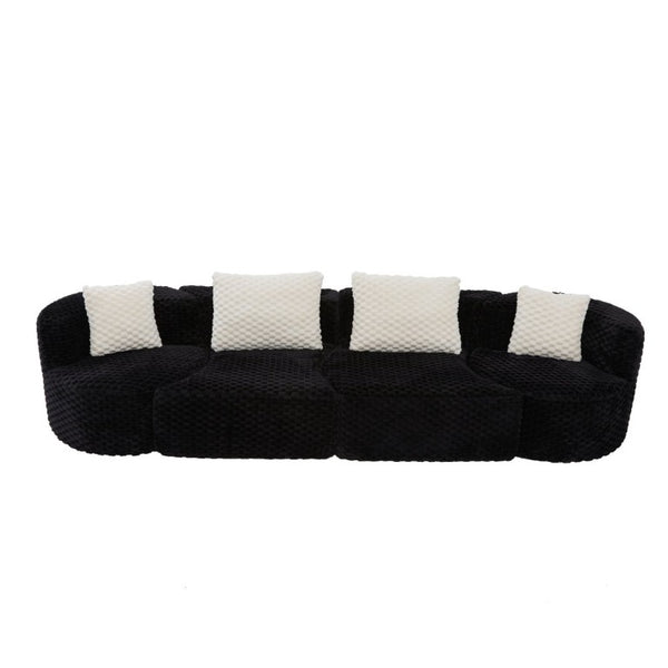 English Elm Modular Sectional Sofa Bubble Velvet Upholstered Low Profile Living Room Couch Black N719S002460B