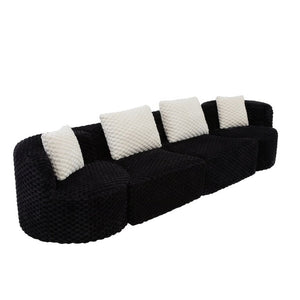 English Elm Modular Sectional Sofa Bubble Velvet Upholstered Low Profile Living Room Couch Black N719S002460B
