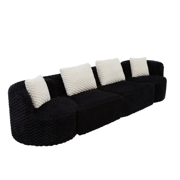 English Elm Modular Sectional Sofa Bubble Velvet Upholstered Low Profile Living Room Couch Black N719S002460B