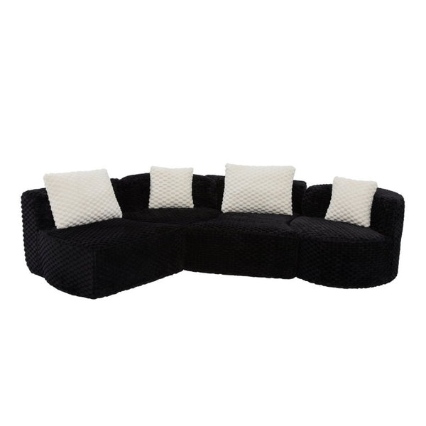 English Elm Modular Sectional Sofa Bubble Velvet Upholstered Low Profile Living Room Couch Black N719S002460B