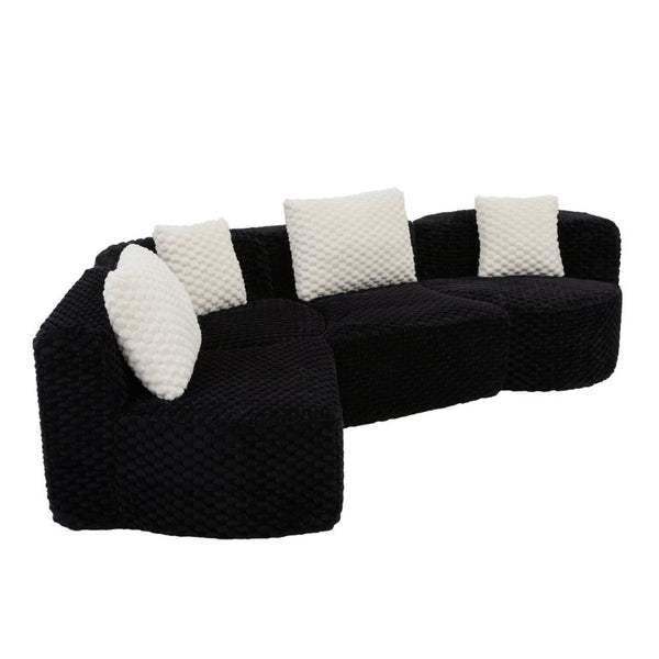 English Elm Modular Sectional Sofa Bubble Velvet Upholstered Low Profile Living Room Couch Black N719S002460B