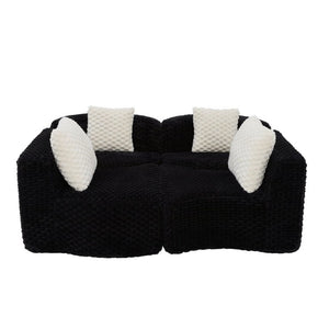 English Elm Modular Sectional Sofa Bubble Velvet Upholstered Low Profile Living Room Couch Black N719S002460B