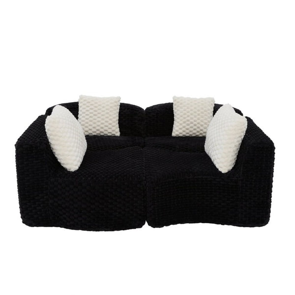 English Elm Modular Sectional Sofa Bubble Velvet Upholstered Low Profile Living Room Couch Black N719S002460B