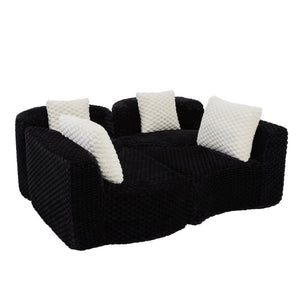 English Elm Modular Sectional Sofa Bubble Velvet Upholstered Low Profile Living Room Couch Black N719S002460B