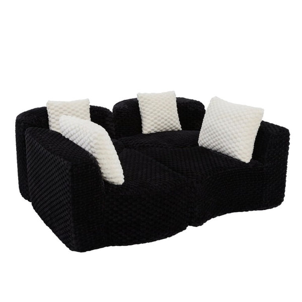 English Elm Modular Sectional Sofa Bubble Velvet Upholstered Low Profile Living Room Couch Black N719S002460B