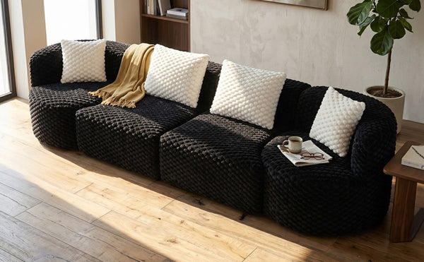 English Elm Modular Sectional Sofa Bubble Velvet Upholstered Low Profile Living Room Couch Black N719S002460B