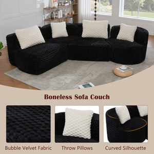 English Elm Modular Sectional Sofa Bubble Velvet Upholstered Low Profile Living Room Couch Black N719S002460B