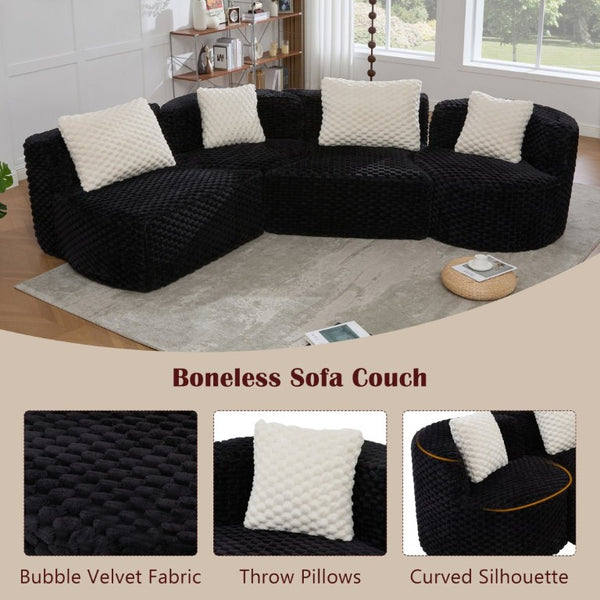 English Elm Modular Sectional Sofa Bubble Velvet Upholstered Low Profile Living Room Couch Black N719S002460B