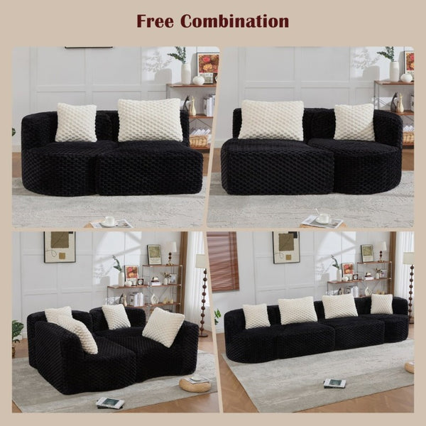 English Elm Modular Sectional Sofa Bubble Velvet Upholstered Low Profile Living Room Couch Black N719S002460B