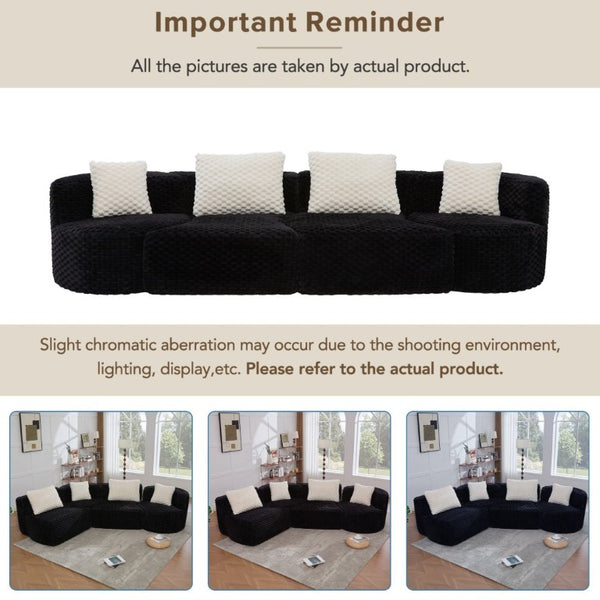 English Elm Modular Sectional Sofa Bubble Velvet Upholstered Low Profile Living Room Couch Black N719S002460B