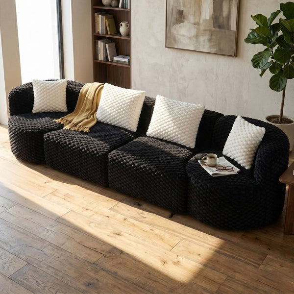 English Elm Modular Sectional Sofa Bubble Velvet Upholstered Low Profile Living Room Couch Black N719S002460B