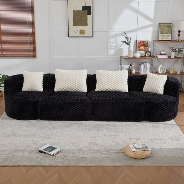 English Elm Modular Sectional Sofa Bubble Velvet Upholstered Low Profile Living Room Couch Black N719S002460B