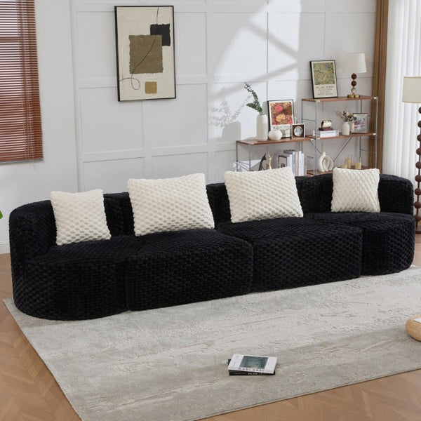 English Elm Modular Sectional Sofa Bubble Velvet Upholstered Low Profile Living Room Couch Black N719S002460B
