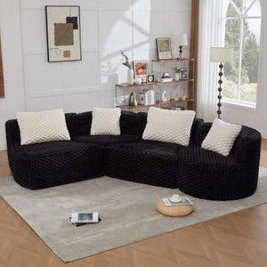 English Elm Modular Sectional Sofa Bubble Velvet Upholstered Low Profile Living Room Couch Black N719S002460B