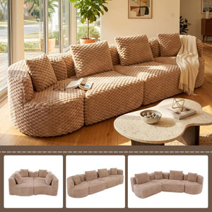 English Elm Modular Sectional Sofa Bubble Velvet Upholstered Low Profile Living Room Couch Camel N719S002460D