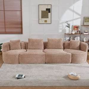 English Elm Modular Sectional Sofa Bubble Velvet Upholstered Low Profile Living Room Couch Camel N719S002460D