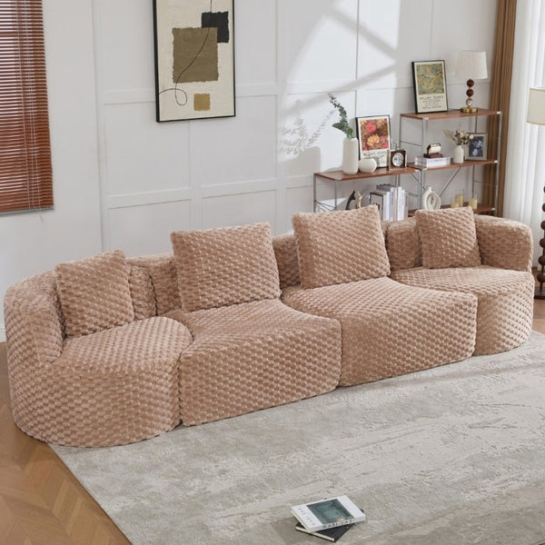 English Elm Modular Sectional Sofa Bubble Velvet Upholstered Low Profile Living Room Couch Camel N719S002460D