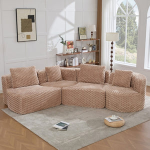 English Elm Modular Sectional Sofa Bubble Velvet Upholstered Low Profile Living Room Couch Camel N719S002460D