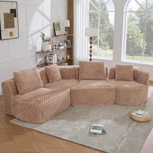 English Elm Modular Sectional Sofa Bubble Velvet Upholstered Low Profile Living Room Couch Camel N719S002460D