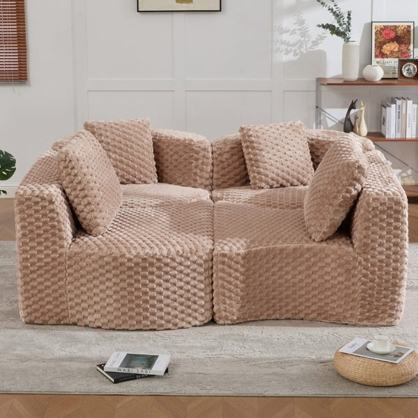 English Elm Modular Sectional Sofa Bubble Velvet Upholstered Low Profile Living Room Couch Camel N719S002460D