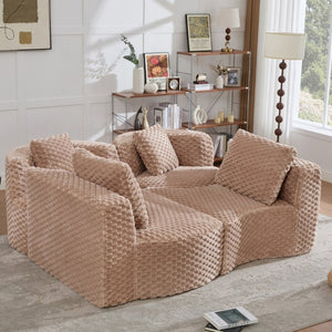 English Elm Modular Sectional Sofa Bubble Velvet Upholstered Low Profile Living Room Couch Camel N719S002460D