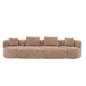 English Elm Modular Sectional Sofa Bubble Velvet Upholstered Low Profile Living Room Couch Camel N719S002460D