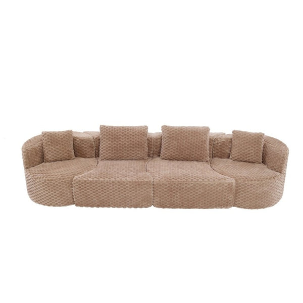 English Elm Modular Sectional Sofa Bubble Velvet Upholstered Low Profile Living Room Couch Camel N719S002460D