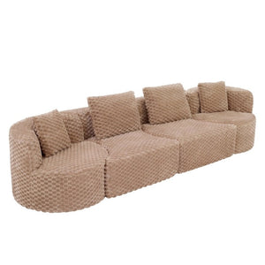 English Elm Modular Sectional Sofa Bubble Velvet Upholstered Low Profile Living Room Couch Camel N719S002460D