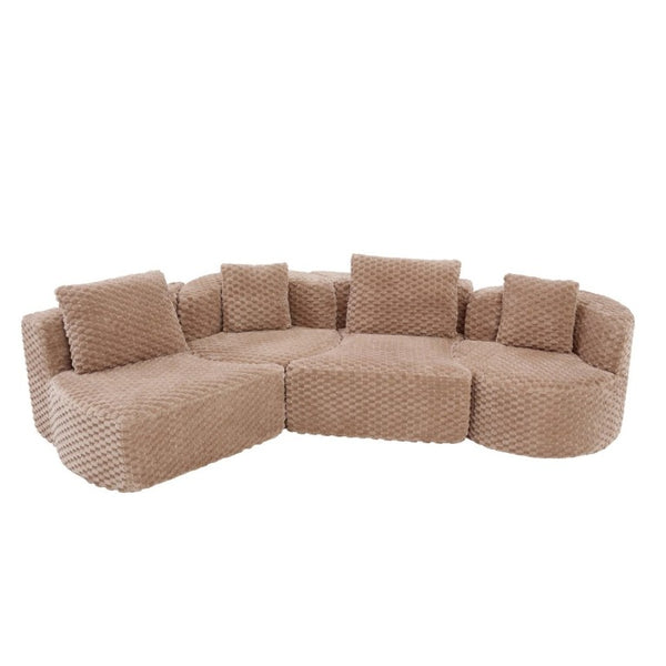 English Elm Modular Sectional Sofa Bubble Velvet Upholstered Low Profile Living Room Couch Camel N719S002460D