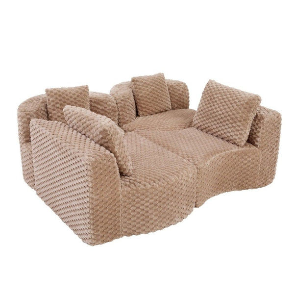 English Elm Modular Sectional Sofa Bubble Velvet Upholstered Low Profile Living Room Couch Camel N719S002460D