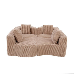 English Elm Modular Sectional Sofa Bubble Velvet Upholstered Low Profile Living Room Couch Camel N719S002460D