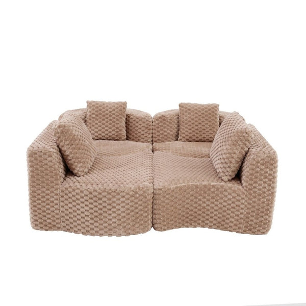 English Elm Modular Sectional Sofa Bubble Velvet Upholstered Low Profile Living Room Couch Camel N719S002460D