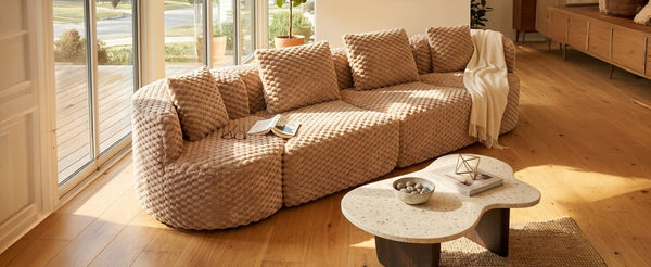 English Elm Modular Sectional Sofa Bubble Velvet Upholstered Low Profile Living Room Couch Camel N719S002460D