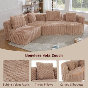 English Elm Modular Sectional Sofa Bubble Velvet Upholstered Low Profile Living Room Couch Camel N719S002460D