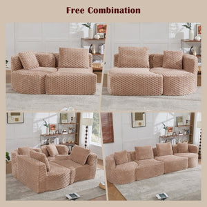 English Elm Modular Sectional Sofa Bubble Velvet Upholstered Low Profile Living Room Couch Camel N719S002460D