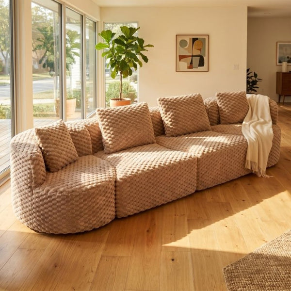 English Elm Modular Sectional Sofa Bubble Velvet Upholstered Low Profile Living Room Couch Camel N719S002460D