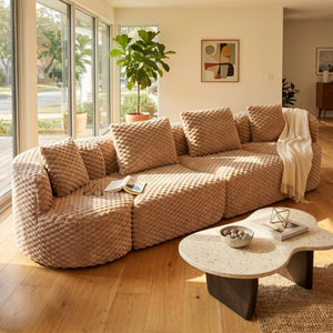 English Elm Modular Sectional Sofa Bubble Velvet Upholstered Low Profile Living Room Couch Camel N719S002460D