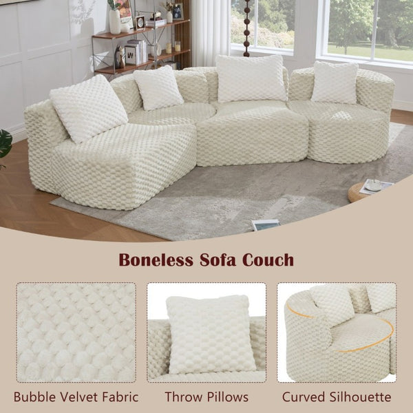 English Elm Modular Sectional Sofa Bubble Velvet Upholstered Low Profile Living Room Couch Grey N719S002460E