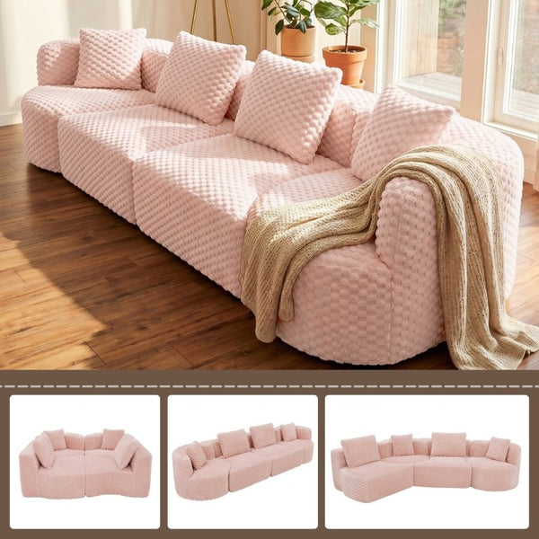 English Elm Modular Sectional Sofa Bubble Velvet Upholstered Low Profile Living Room Couch Pink N719S002460P