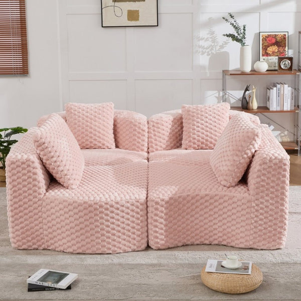 English Elm Modular Sectional Sofa Bubble Velvet Upholstered Low Profile Living Room Couch Pink N719S002460P
