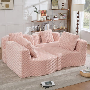English Elm Modular Sectional Sofa Bubble Velvet Upholstered Low Profile Living Room Couch Pink N719S002460P