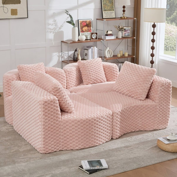 English Elm Modular Sectional Sofa Bubble Velvet Upholstered Low Profile Living Room Couch Pink N719S002460P
