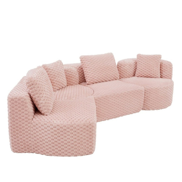 English Elm Modular Sectional Sofa Bubble Velvet Upholstered Low Profile Living Room Couch Pink N719S002460P