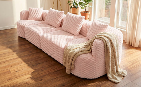 English Elm Modular Sectional Sofa Bubble Velvet Upholstered Low Profile Living Room Couch Pink N719S002460P
