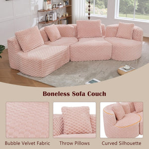 English Elm Modular Sectional Sofa Bubble Velvet Upholstered Low Profile Living Room Couch Pink N719S002460P