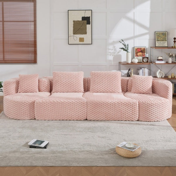 English Elm Modular Sectional Sofa Bubble Velvet Upholstered Low Profile Living Room Couch Pink N719S002460P