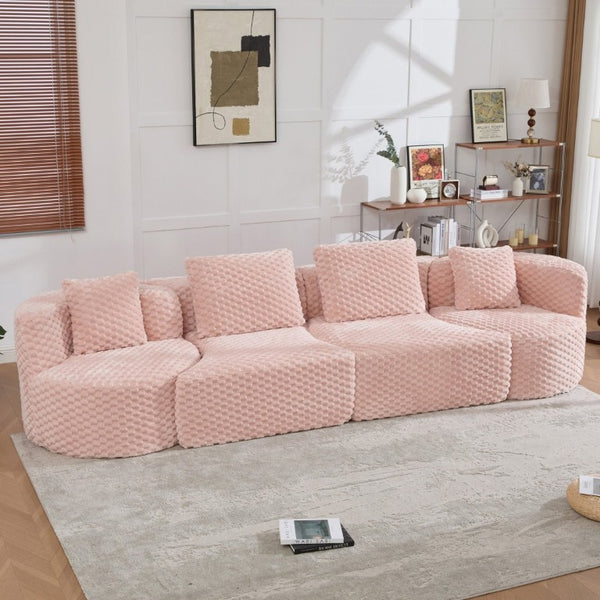 English Elm Modular Sectional Sofa Bubble Velvet Upholstered Low Profile Living Room Couch Pink N719S002460P