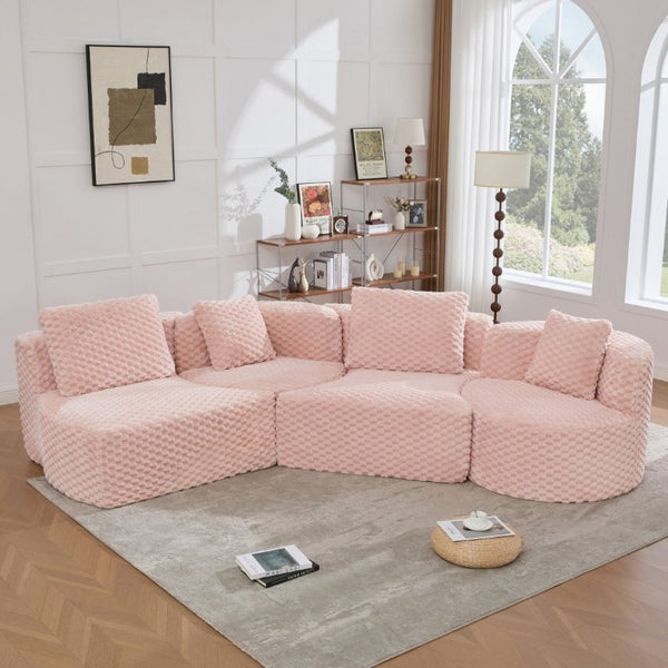 English Elm Modular Sectional Sofa Bubble Velvet Upholstered Low Profile Living Room Couch Pink N719S002460P