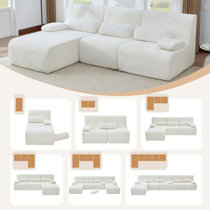 English Elm Modern Corduroy L-shaped Sectional Sofa Modular Ergonomic Couch for Living Room Beige N719S002470A