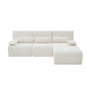 English Elm Modern Corduroy L-shaped Sectional Sofa Modular Ergonomic Couch for Living Room Beige N719S002470A